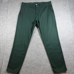 Fabletics Chino Pants Mens 36x32 Dark Green Slim Tapered Flat Front Stretch
